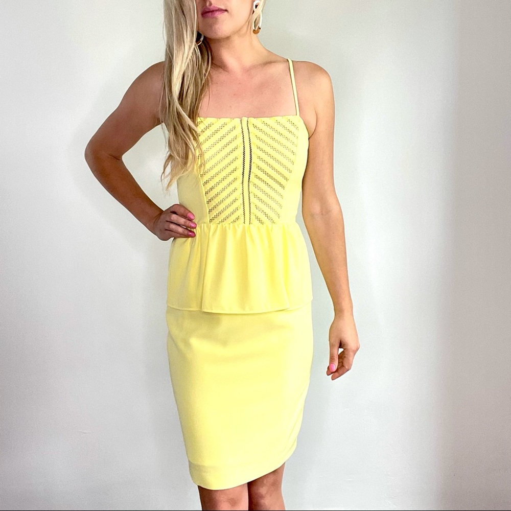 Gianni Bini Yellow Spaghetti-Strap Peplum Sheath Dress